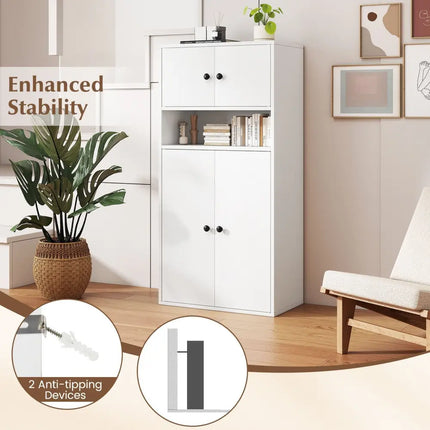 44 Inches Tall Bookshelf with Doors and Adjustable Shelf-1 Piece Costway