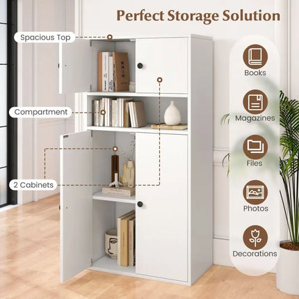 44 Inches Tall Bookshelf with Doors and Adjustable Shelf-1 Piece Costway
