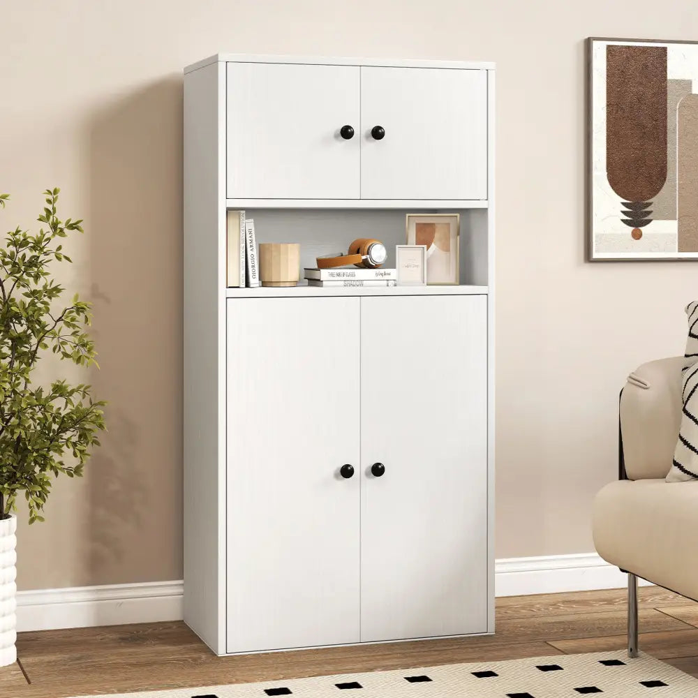 44 Inches Tall Bookshelf with Doors and Adjustable Shelf-1 Piece - White - Bookcases