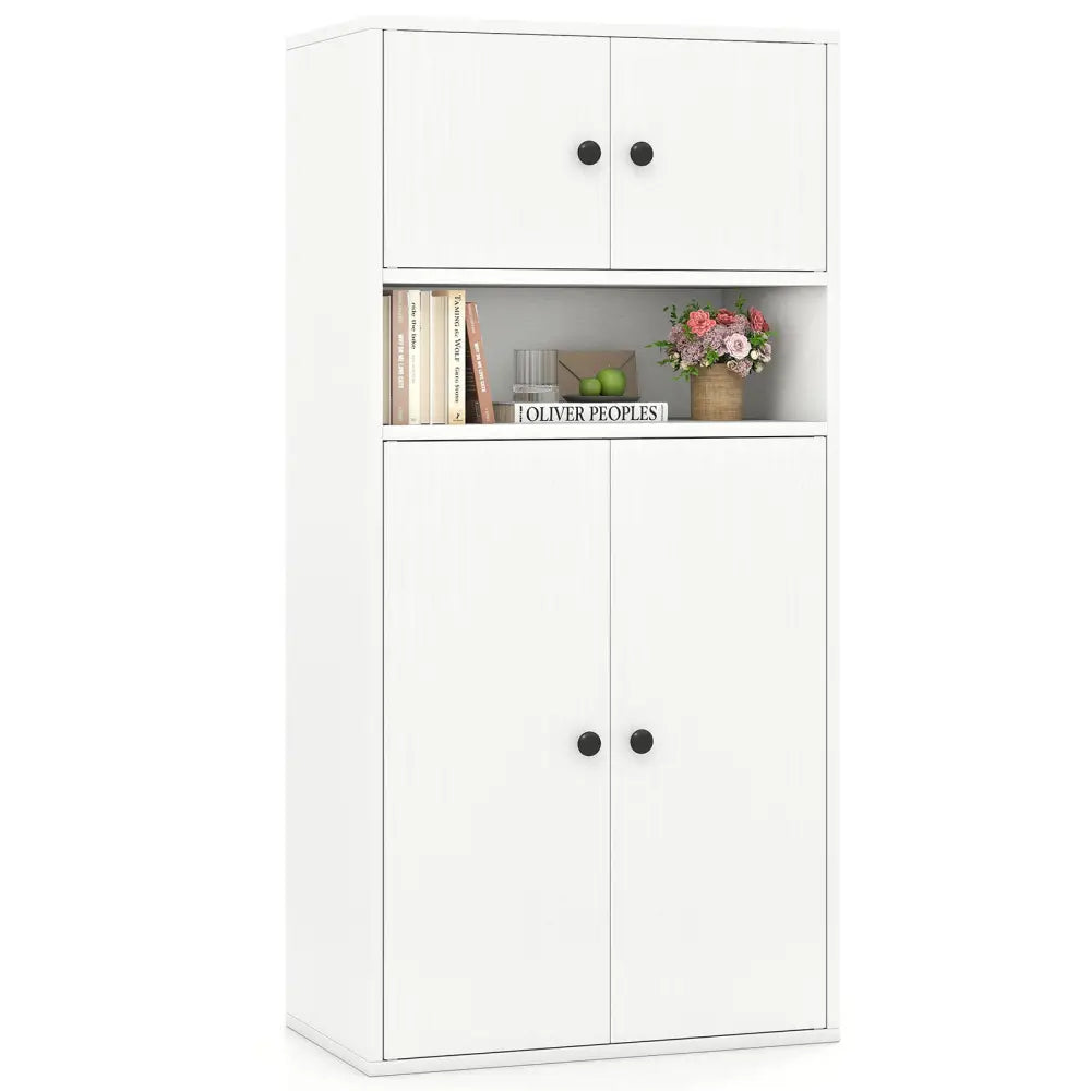 44 Inches Tall Bookshelf with Doors and Adjustable Shelf-1 Piece - White - Bookcases