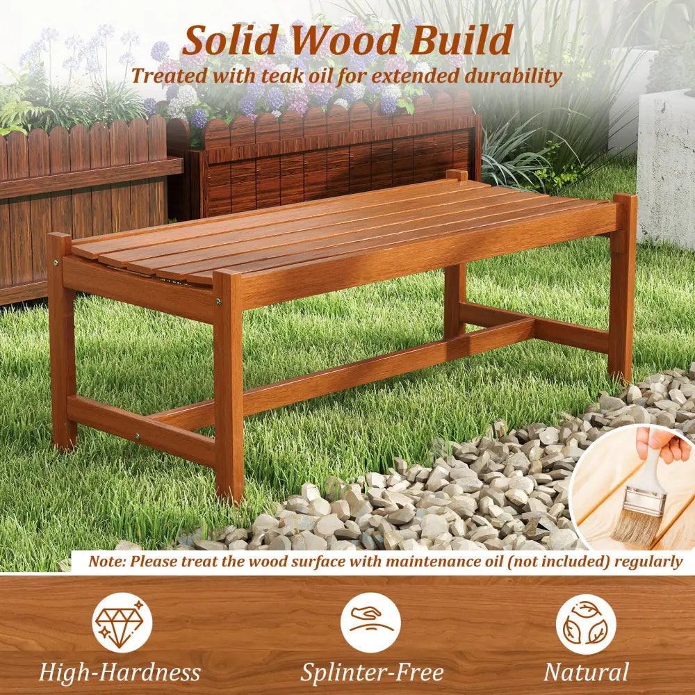 44’’ Patio Wood Bench Set of 1 Outdoor Solid Hardwood Dining Bench with Teak Oil Finish - Outdoor Benches