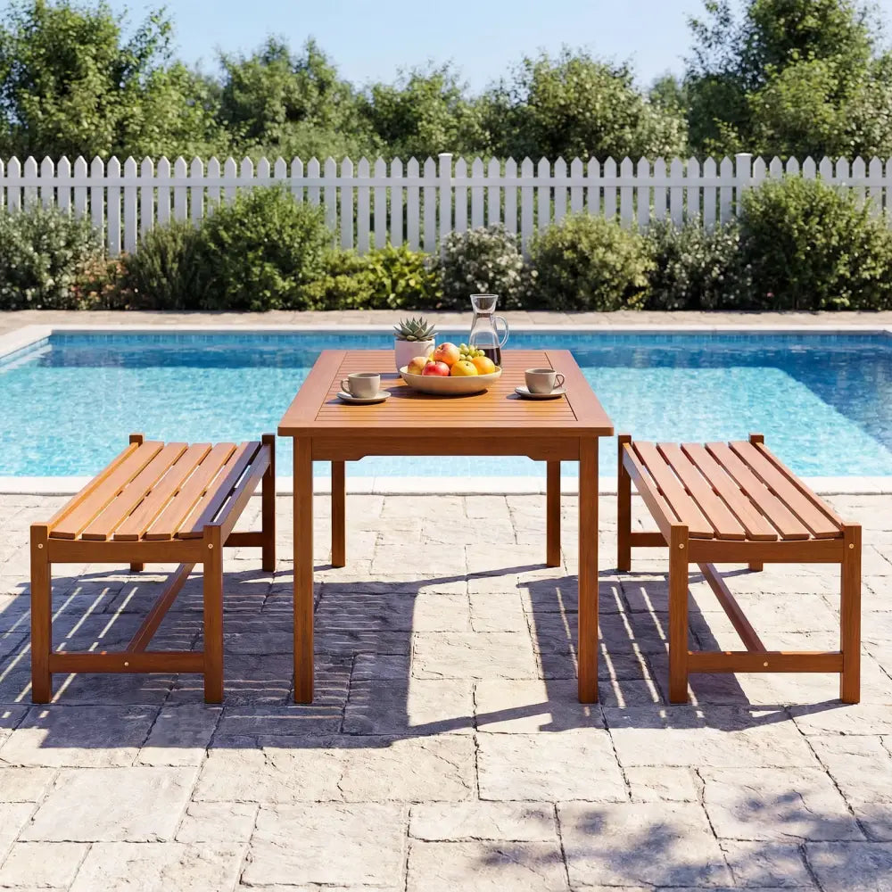 44’’ Patio Wood Bench Set of 1 Outdoor Solid Hardwood Dining Bench with Teak Oil Finish - Outdoor Benches