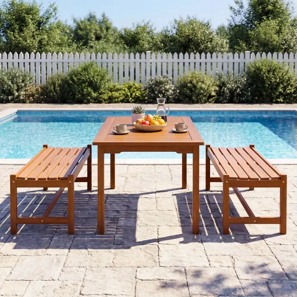 44’’ Patio Wood Bench Set of 1 Outdoor Solid Hardwood Dining Bench with Teak Oil Finish - Outdoor Benches