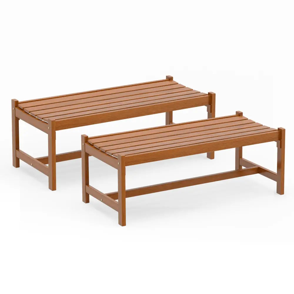 44’’ Patio Wood Bench Set of 2 Outdoor Solid Hardwood Dining Bench with Teak Oil Finish - Outdoor Benches
