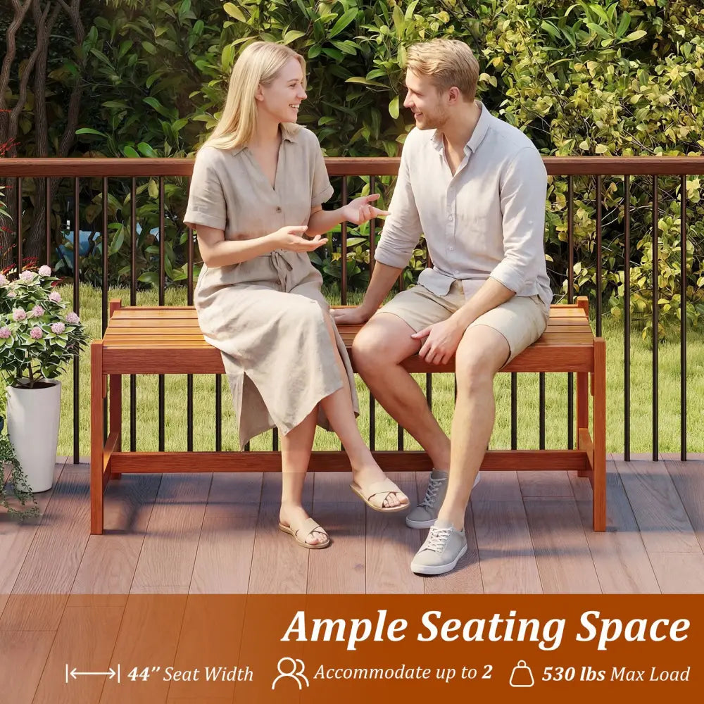 44’’ Patio Wood Bench Set of 2 Outdoor Solid Hardwood Dining Bench with Teak Oil Finish - Outdoor Benches