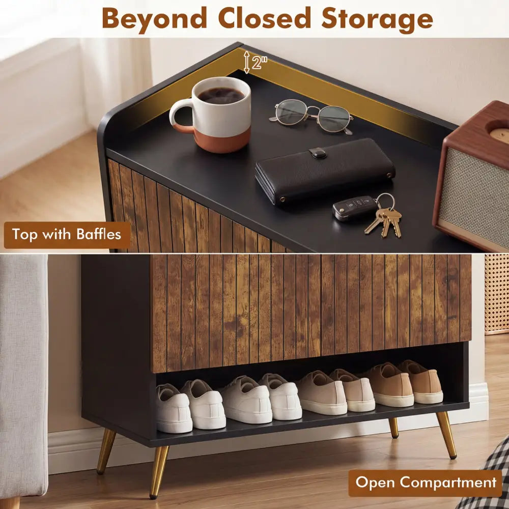 44’’ Tall Shoe Storage Cabinet with 7-Tier Doors and Adjustable Shelves for Entryway-Rustic Brown - Rustic Brown - Shoe
