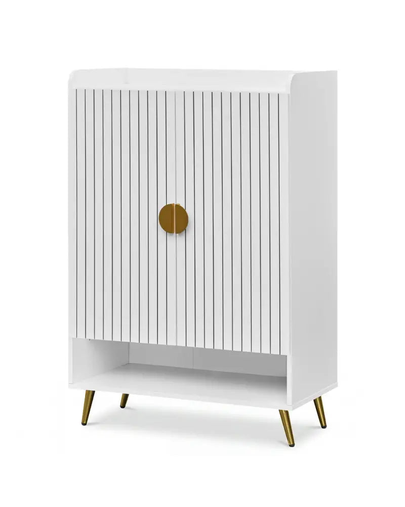 44’’ Tall Shoe Storage Cabinet with 7-Tier Doors and Adjustable Shelves for Entryway-White - White - Shoe Racks &