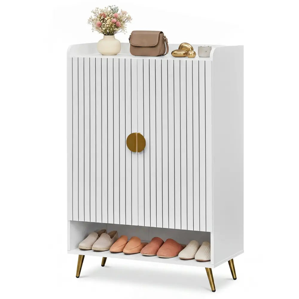 44’’ Tall Shoe Storage Cabinet with 7-Tier Doors and Adjustable Shelves for Entryway-White - White - Shoe Racks &
