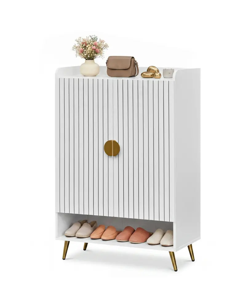 44’’ Tall Shoe Storage Cabinet with 7-Tier Doors and Adjustable Shelves for Entryway-White - White - Shoe Racks &