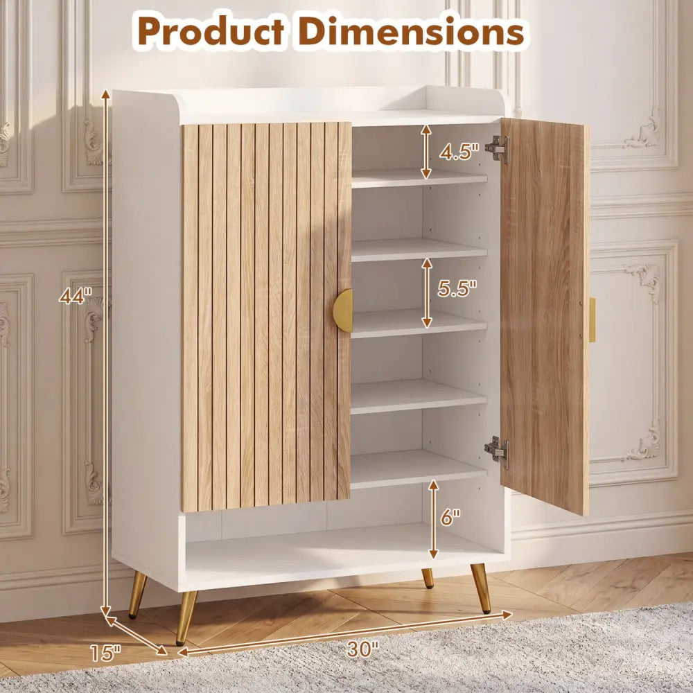 44’’ Tall Shoe Storage Cabinet with 7-Tier Doors and Adjustable Shelves for Entryway-Natural - Natural - Shoe Racks &