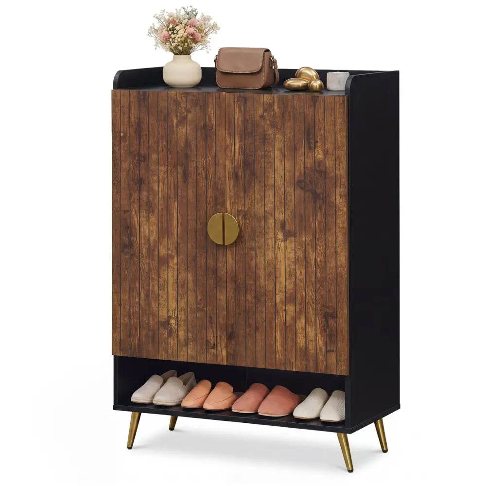 44’’ Tall Shoe Storage Cabinet with 7-Tier Doors and Adjustable Shelves for Entryway-Rustic Brown - Rustic Brown - Shoe