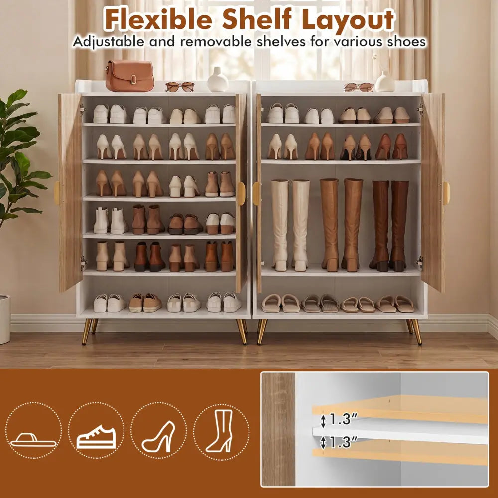 44’’ Tall Shoe Storage Cabinet with 7-Tier Doors and Adjustable Shelves for Entryway-Natural - Natural - Shoe Racks &