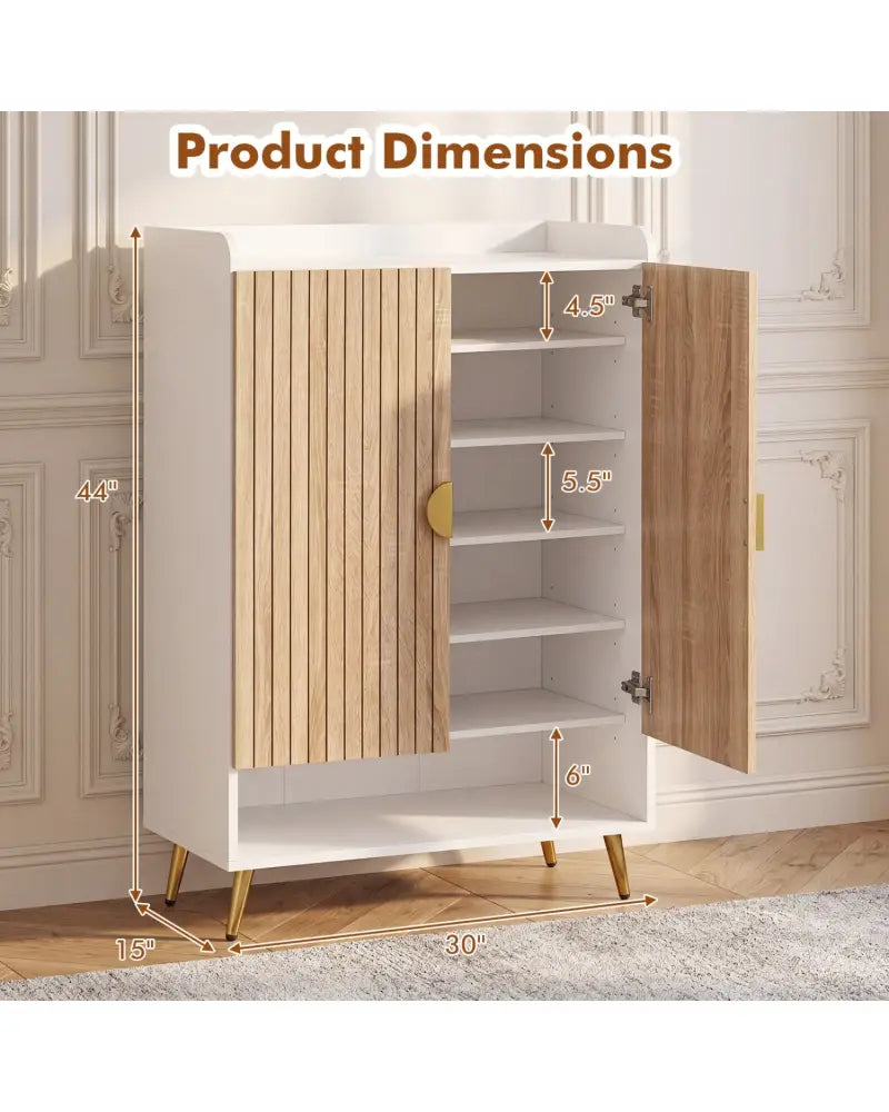 44’’ Tall Shoe Storage Cabinet with 7-Tier Doors and Adjustable Shelves for Entryway-Natural - Natural - Shoe Racks &