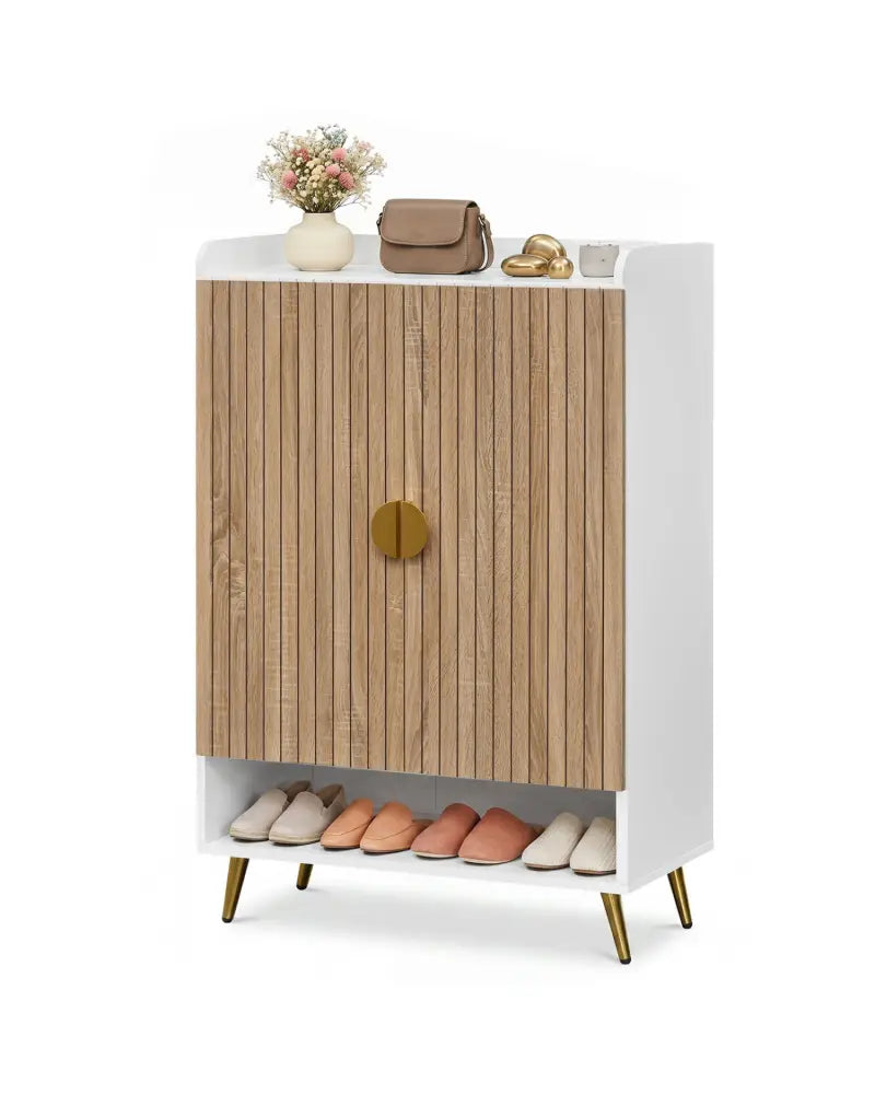 44’’ Tall Shoe Storage Cabinet with 7-Tier Doors and Adjustable Shelves for Entryway-Natural - Natural - Shoe Racks &