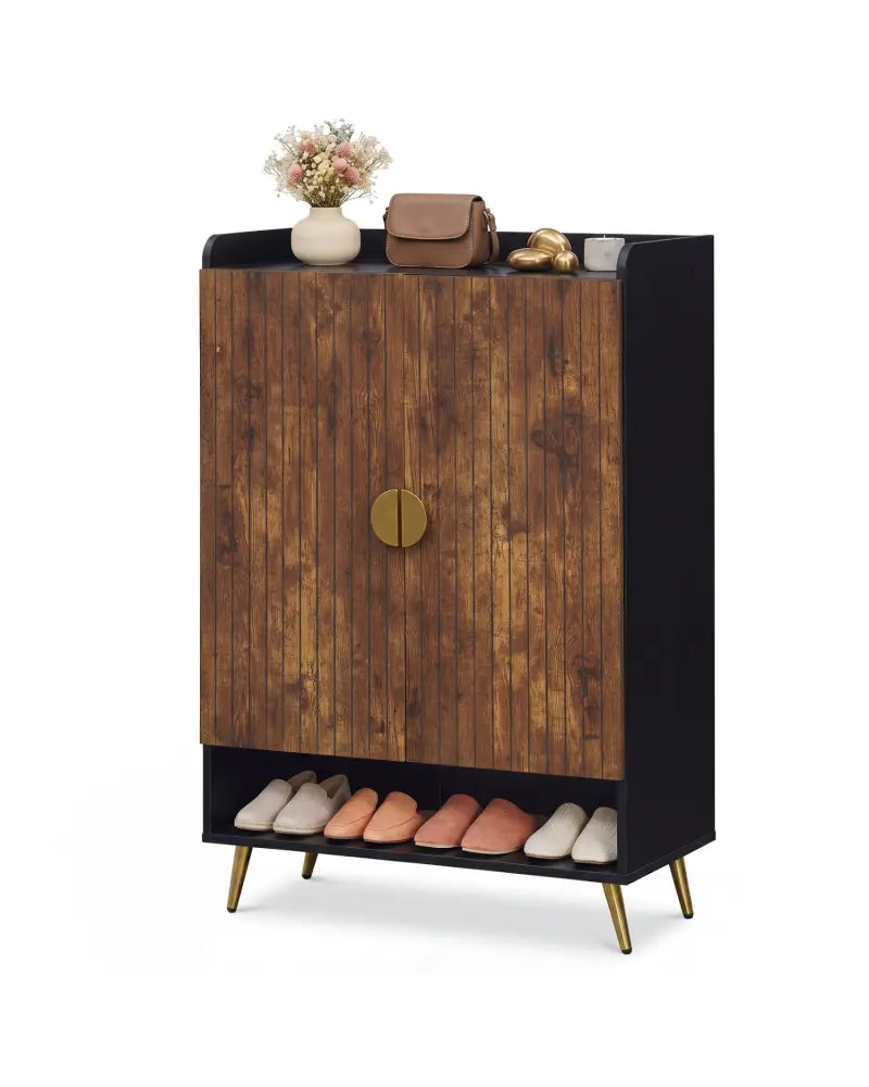 44’’ Tall Shoe Storage Cabinet with 7-Tier Doors and Adjustable Shelves for Entryway-Rustic Brown - Rustic Brown - Shoe
