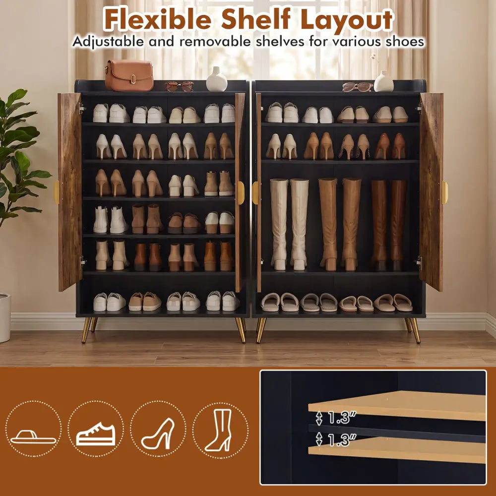 44’’ Tall Shoe Storage Cabinet with 7-Tier Doors and Adjustable Shelves for Entryway-Rustic Brown - Rustic Brown - Shoe