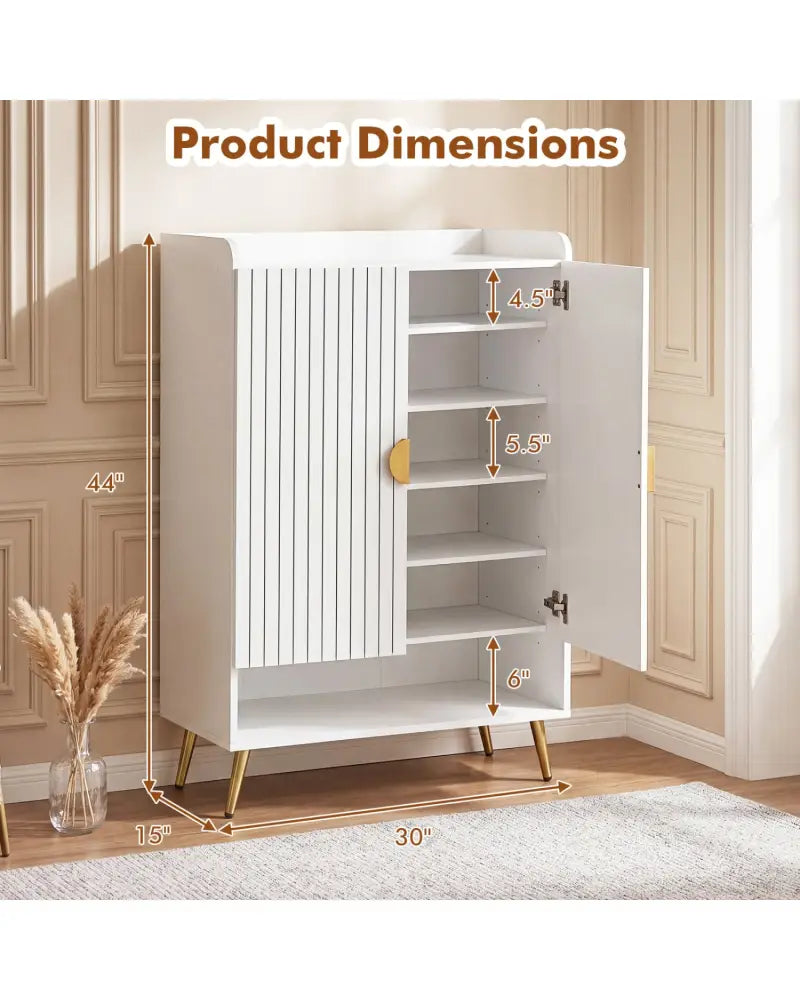 44’’ Tall Shoe Storage Cabinet with 7-Tier Doors and Adjustable Shelves for Entryway-White - White - Shoe Racks &