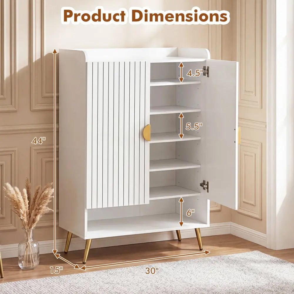 44’’ Tall Shoe Storage Cabinet with 7-Tier Doors and Adjustable Shelves for Entryway-White - White - Shoe Racks &