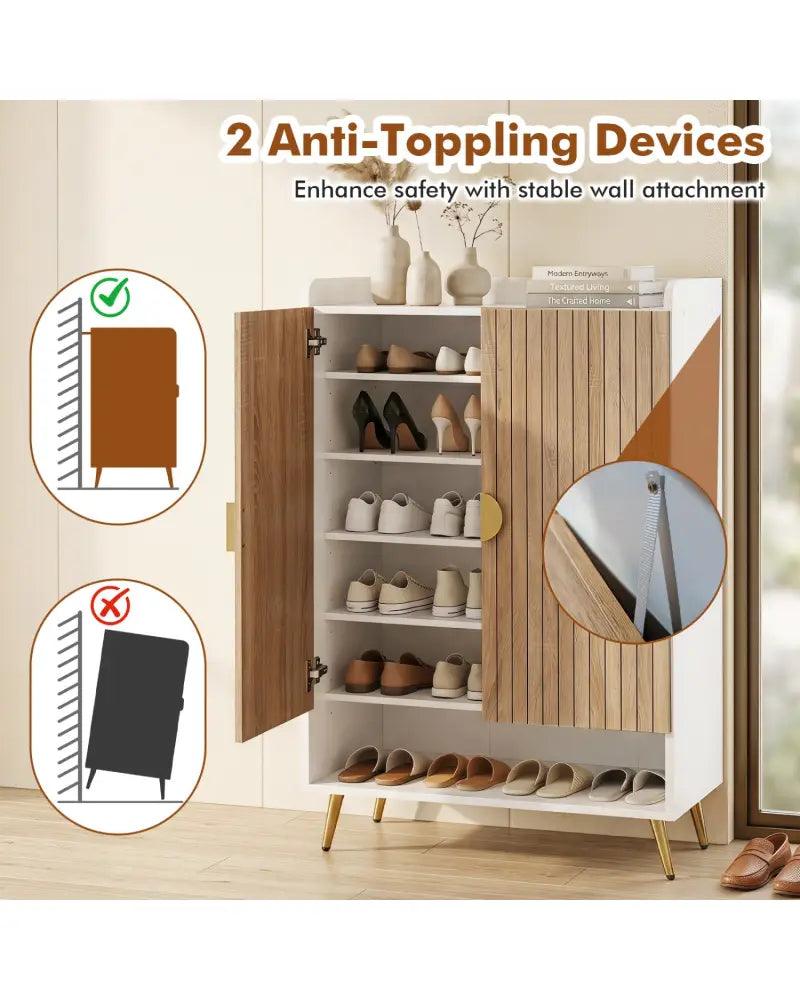 44’’ Tall Shoe Storage Cabinet with 7-Tier Doors and Adjustable Shelves for Entryway-Natural - Natural - Shoe Racks &