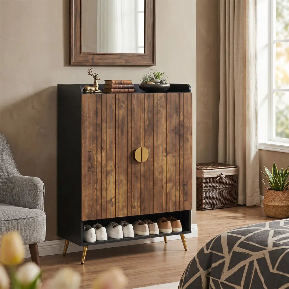 44’’ Tall Shoe Storage Cabinet with 7-Tier Doors and Adjustable Shelves for Entryway-Rustic Brown - Rustic Brown - Shoe