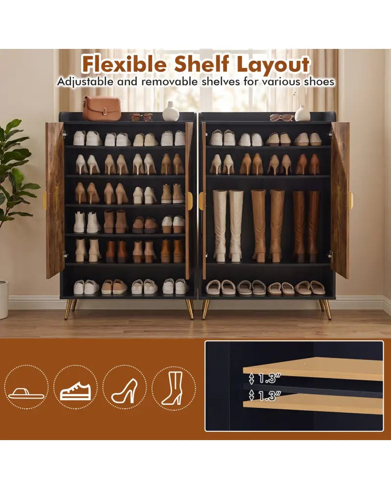 44’’ Tall Shoe Storage Cabinet with 7-Tier Doors and Adjustable Shelves for Entryway-Rustic Brown - Rustic Brown - Shoe
