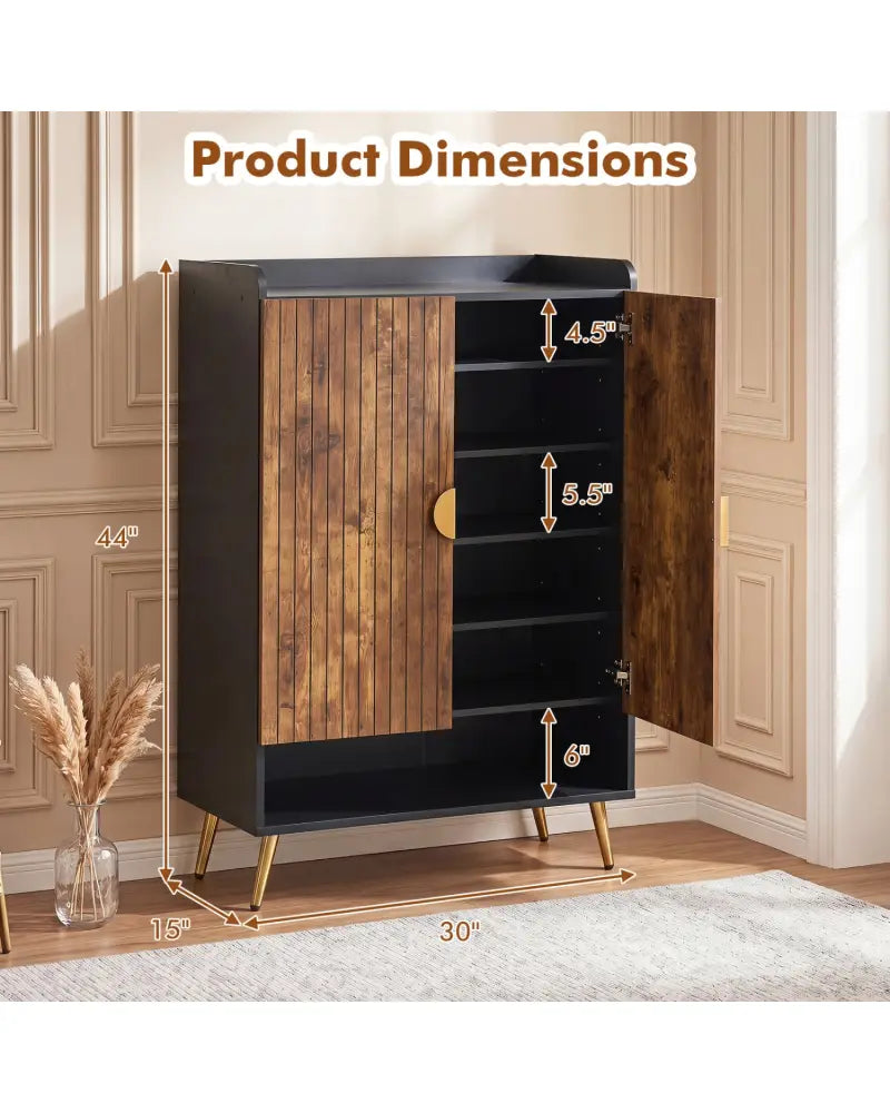 44’’ Tall Shoe Storage Cabinet with 7-Tier Doors and Adjustable Shelves for Entryway-Rustic Brown - Rustic Brown - Shoe