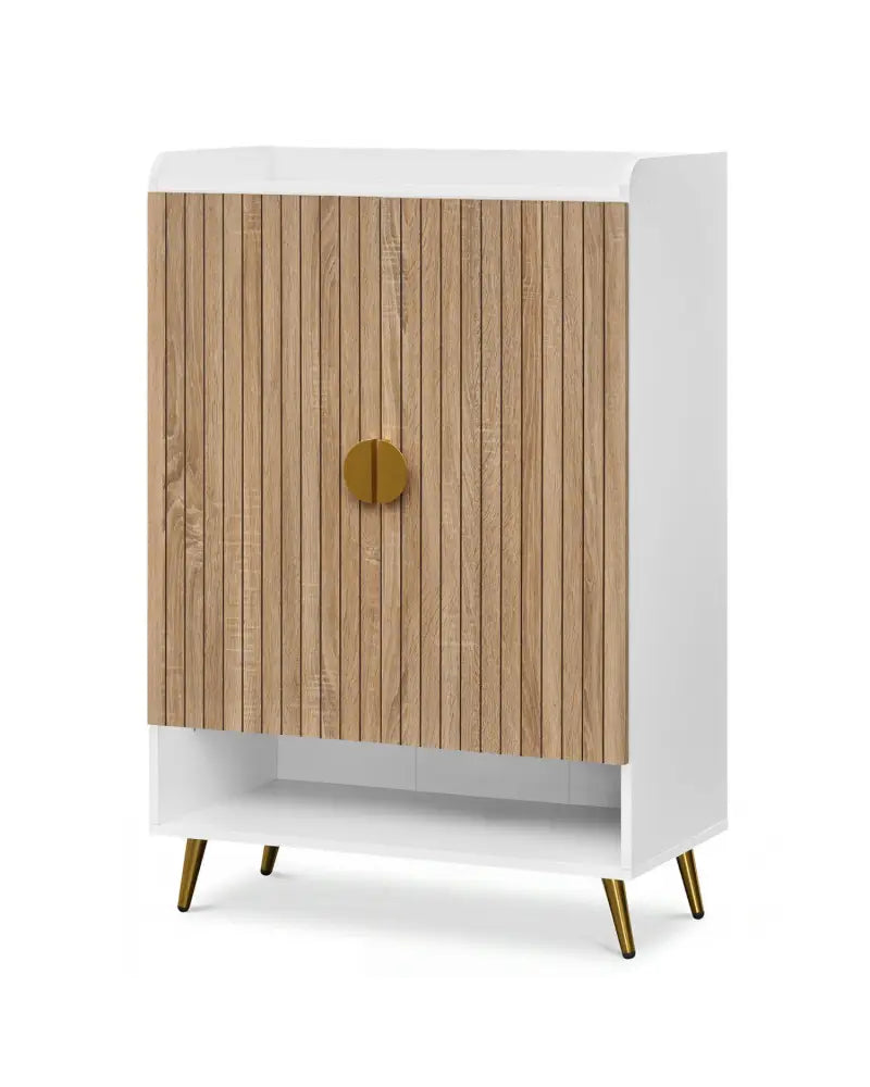 44’’ Tall Shoe Storage Cabinet with 7-Tier Doors and Adjustable Shelves for Entryway-Natural - Natural - Shoe Racks &