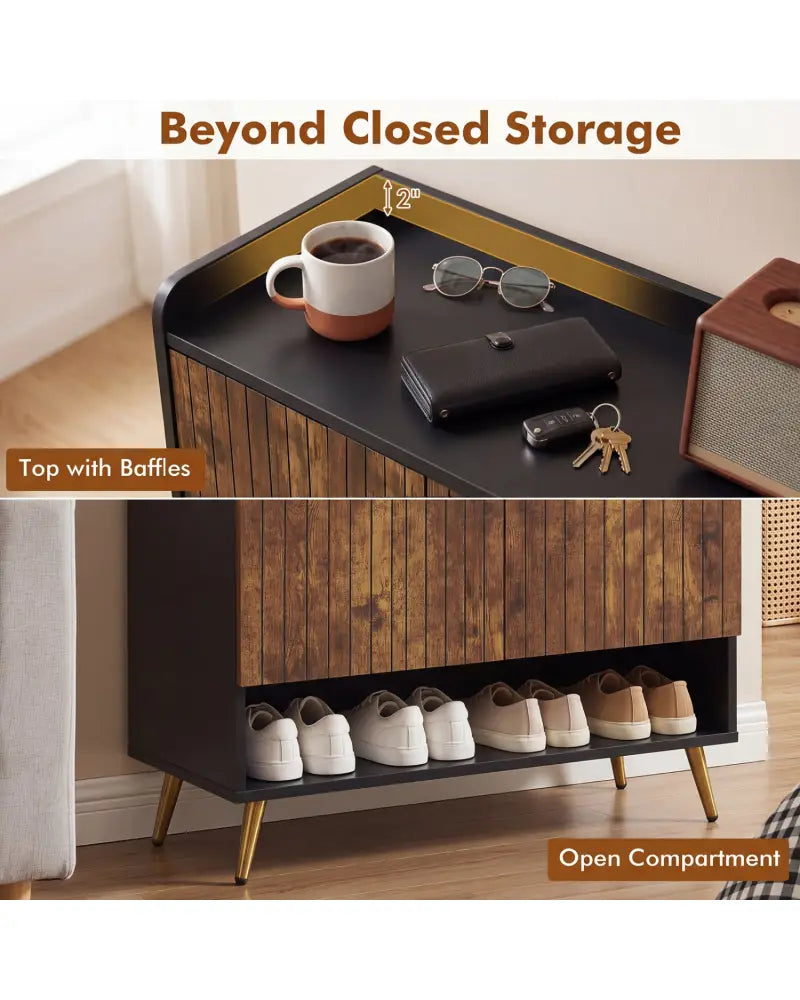44’’ Tall Shoe Storage Cabinet with 7-Tier Doors and Adjustable Shelves for Entryway-Rustic Brown - Rustic Brown - Shoe
