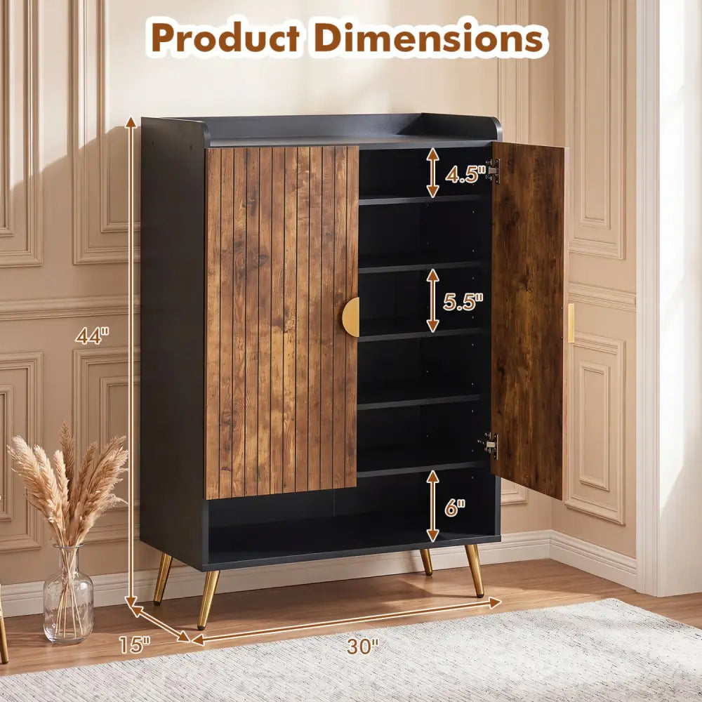 44’’ Tall Shoe Storage Cabinet with 7-Tier Doors and Adjustable Shelves for Entryway-Rustic Brown - Rustic Brown - Shoe