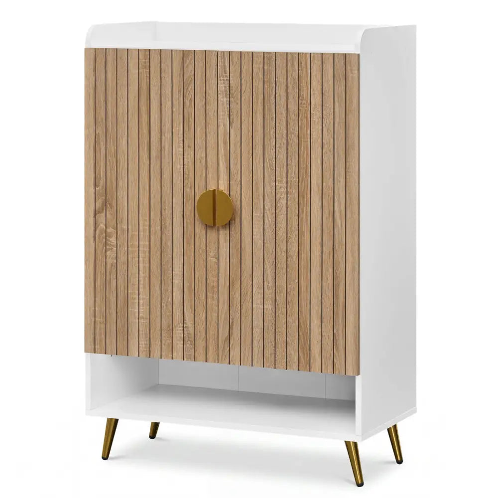 44’’ Tall Shoe Storage Cabinet with 7-Tier Doors and Adjustable Shelves for Entryway-Natural - Natural - Shoe Racks &