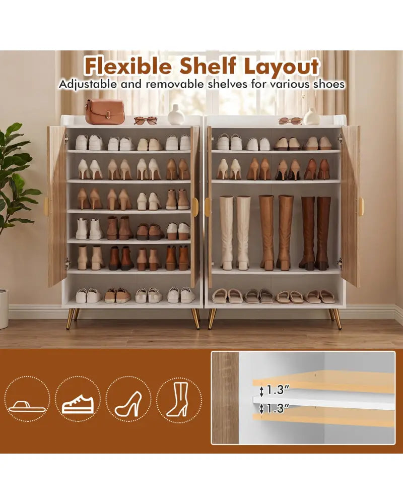 44’’ Tall Shoe Storage Cabinet with 7-Tier Doors and Adjustable Shelves for Entryway-Natural - Natural - Shoe Racks &