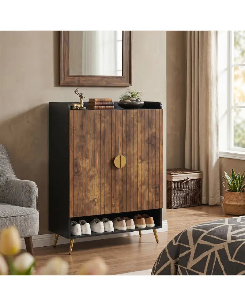 44’’ Tall Shoe Storage Cabinet with 7-Tier Doors and Adjustable Shelves for Entryway-Rustic Brown - Rustic Brown - Shoe