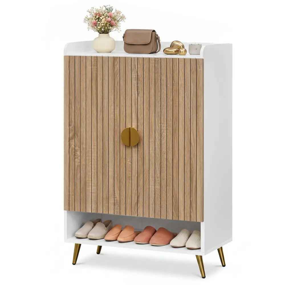 44’’ Tall Shoe Storage Cabinet with 7-Tier Doors and Adjustable Shelves for Entryway-Natural - Natural - Shoe Racks &