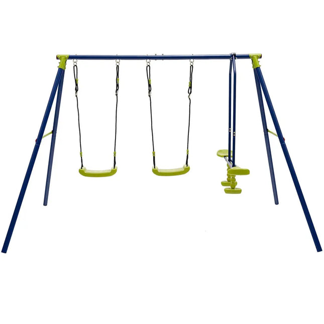 440 Pounds Kids Swing Set with Two Swings and One Glider - Blue - Swing & Playsets