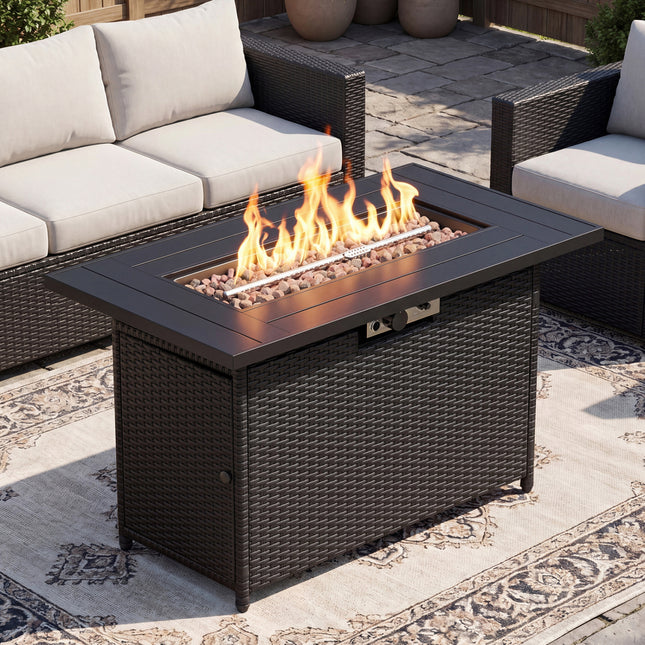 44.5 Inch Propane Fire Pit Table Rattan Gas 2-in-1 with Stainless Steel Burner-Black & Gray