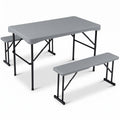 44" HDPE Folding Picnic Table Set with 2 Benches-Gray