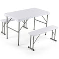 44" HDPE Folding Picnic Table Set with 2 Benches-White