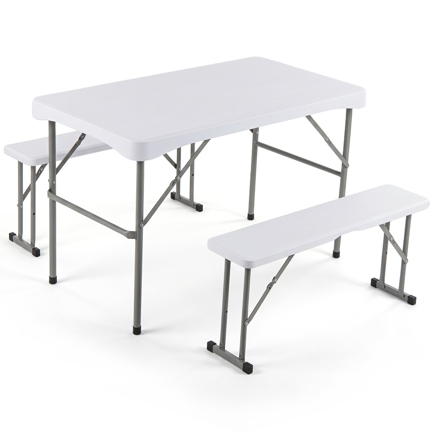 44" HDPE Folding Picnic Table Set with 2 Benches-White