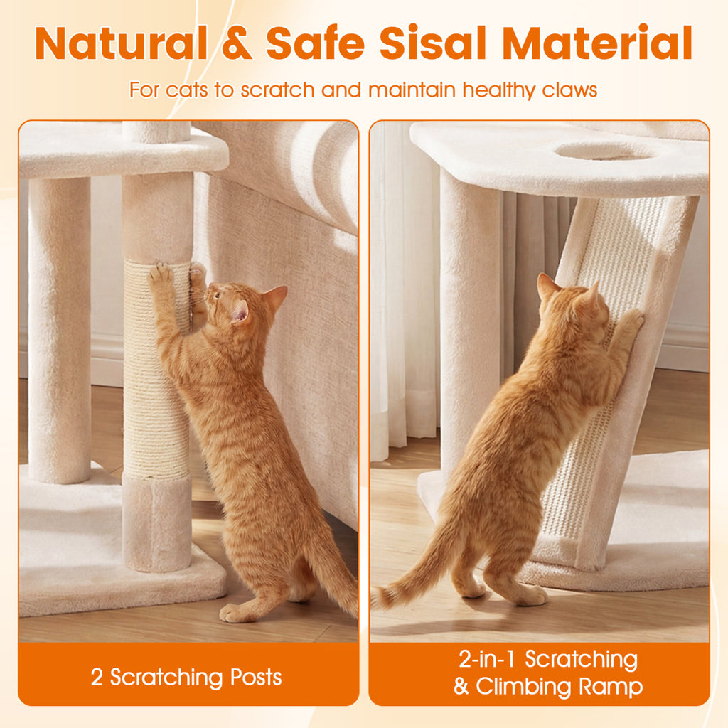44 Inch Tall Kitten Tower with Condo and 2 Plush Perches-Beige