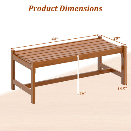 44" Patio Wood Bench Set of 1 Outdoor Solid Hardwood Dining Bench with Teak Oil Finish