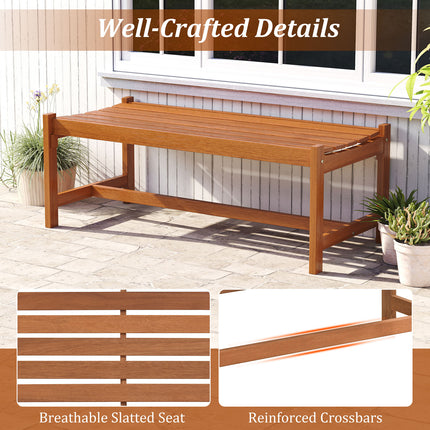 44" Patio Wood Bench Set of 1 Outdoor Solid Hardwood Dining Bench with Teak Oil Finish