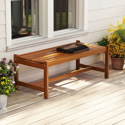 44" Patio Wood Bench Set of 2 Outdoor Solid Hardwood Dining Bench with Teak Oil Finish