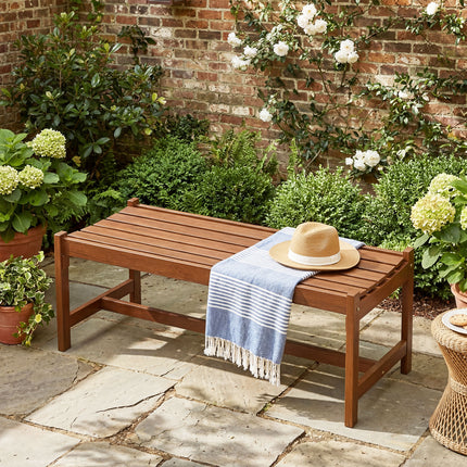 44" Patio Wood Bench Set of 2 Outdoor Solid Hardwood Dining Bench with Teak Oil Finish
