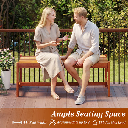 44" Patio Wood Bench Set of 2 Outdoor Solid Hardwood Dining Bench with Teak Oil Finish