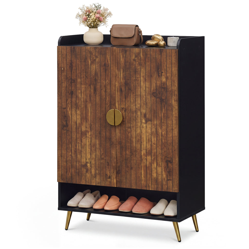 44" Tall Shoe Storage Cabinet with 7-Tier Doors and Adjustable Shelves for Entryway-Rustic Brown