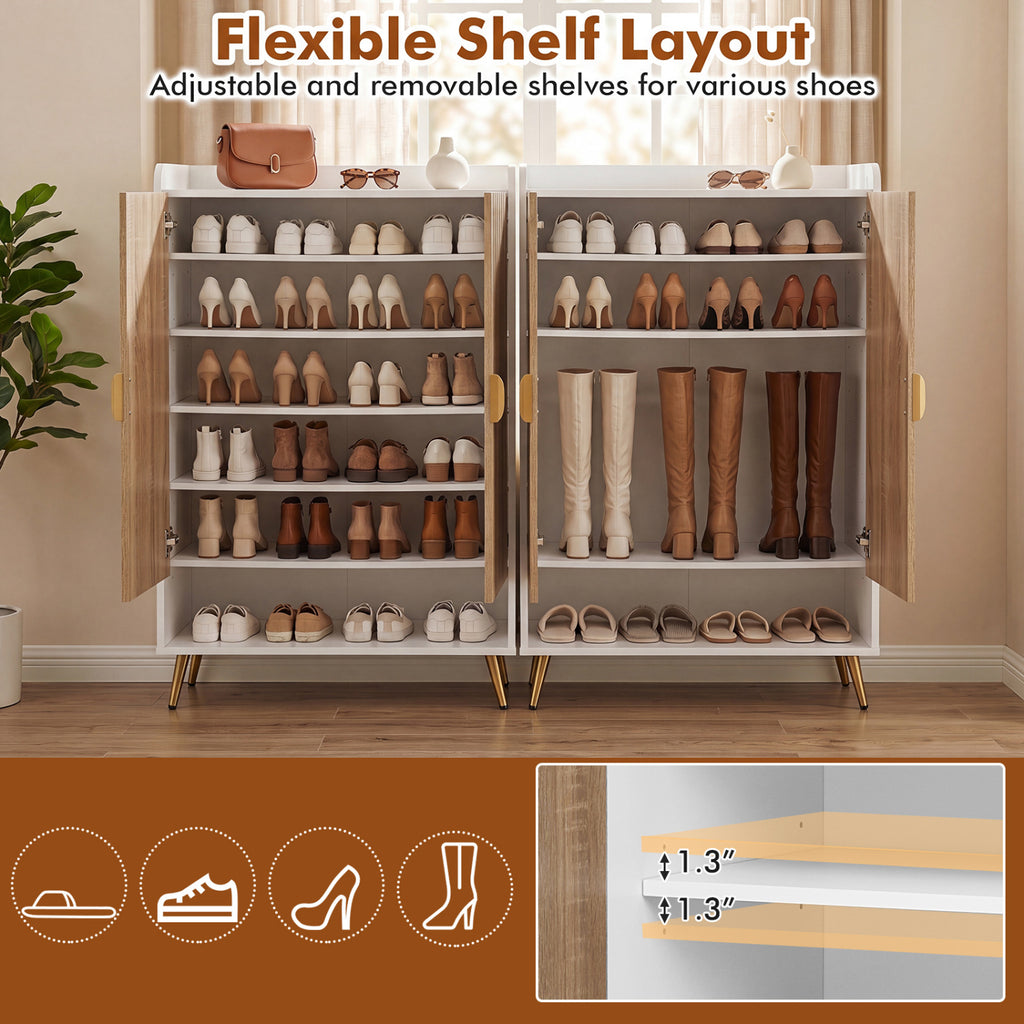 44" Tall Shoe Storage Cabinet with 7-Tier Doors and Adjustable Shelves for Entryway-Natural