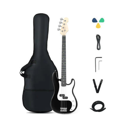 45.5 Inch Electric Bass Guitar with Double Pickups and Gig Bag for Beginners-Black - Black - Guitar & Strings