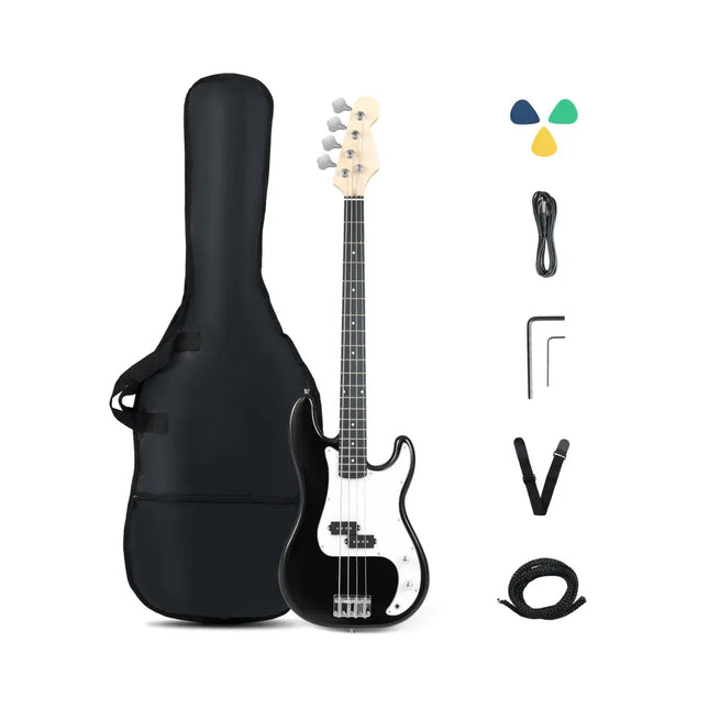 45.5 Inch Electric Bass Guitar with Double Pickups and Gig Bag for Beginners-Black - Black - Guitar & Strings