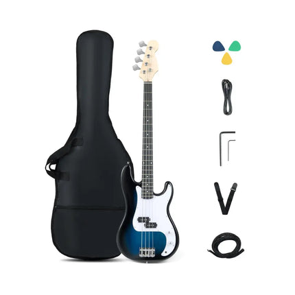 45.5 Inch Electric Bass Guitar with Double Pickups and Gig Bag for Beginners-Blue - Blue - Guitar & Strings