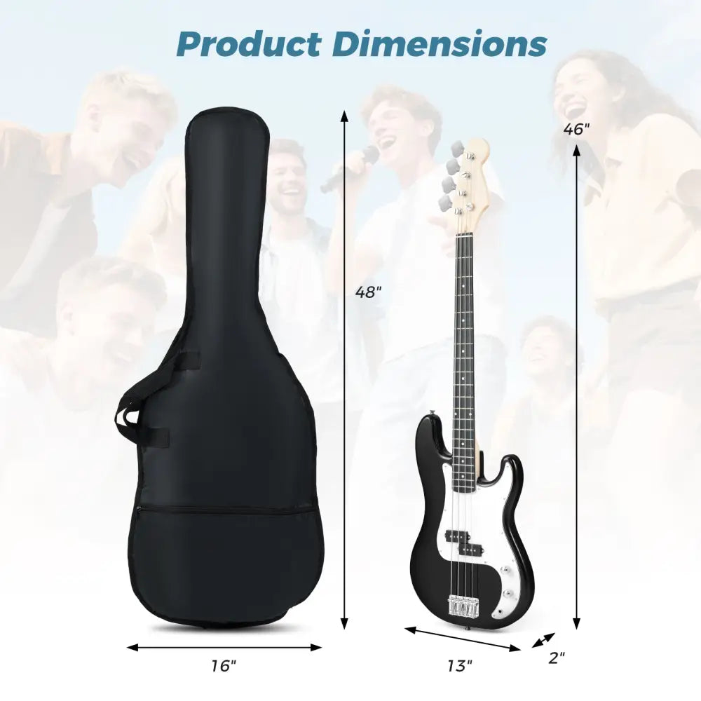 45.5 Inch Electric Bass Guitar with Double Pickups and Gig Bag for Beginners-Black - Black - Guitar & Strings